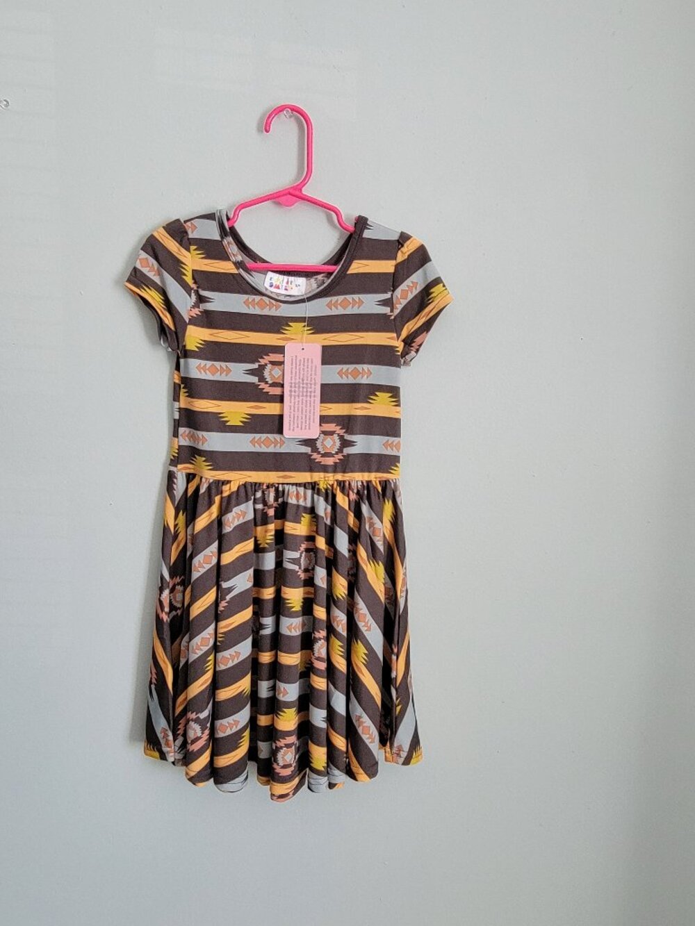 Dot Dot Smile Dress Girl's 3/4 Toddler Gray Aztec Twirl Cap Sleeve NWT